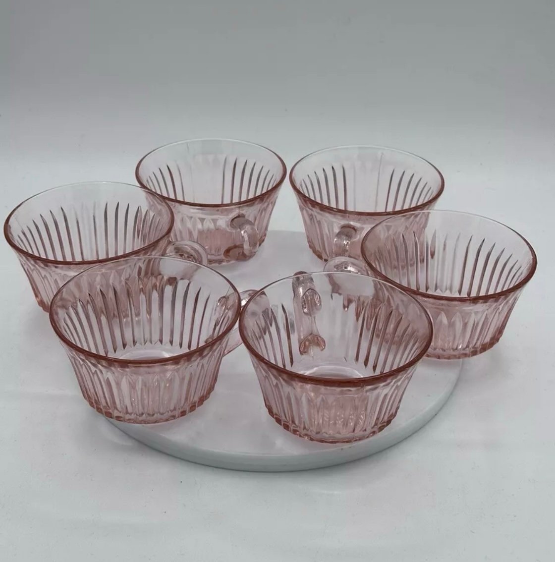 Vintage Pink Depression Glass Set of 6 Tea or Coffee Cups