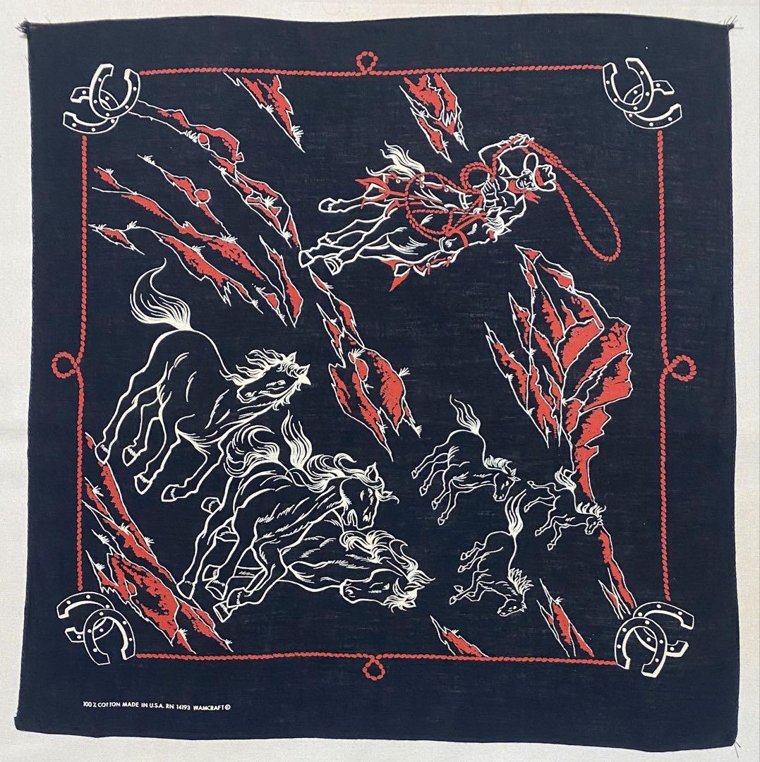 Rare Color Black USA Made Black Western Pattern Vintage Bandana 1148