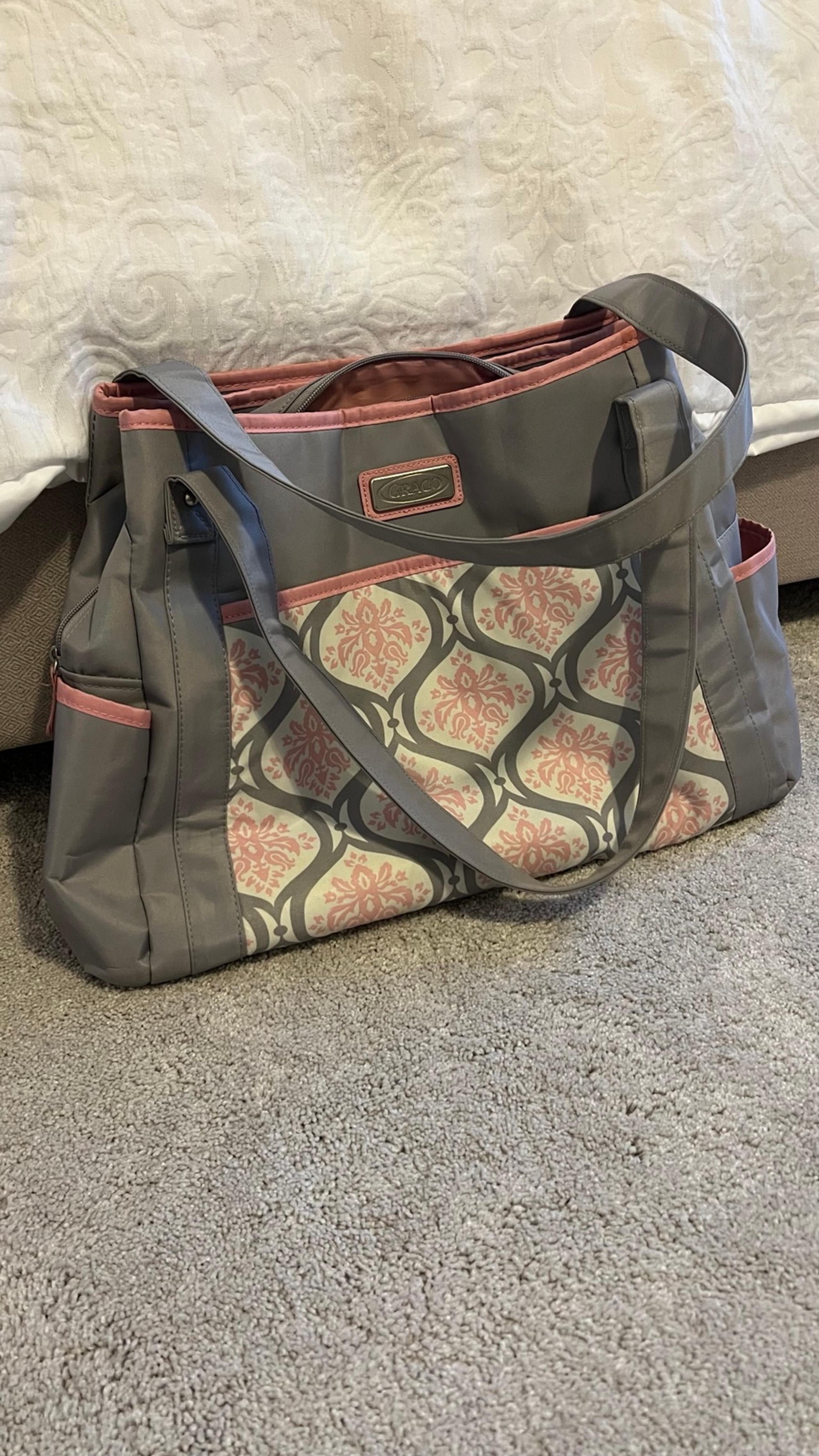 Graco gray & pink diaper bag