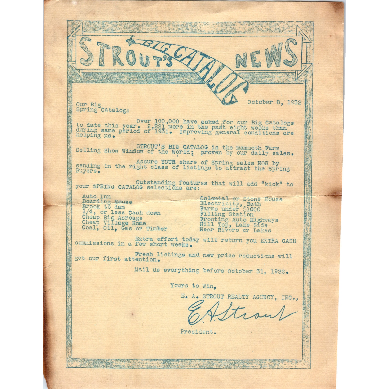 1932 Strout's Newsletter E.A. Strout Realty Agency AE9-X2