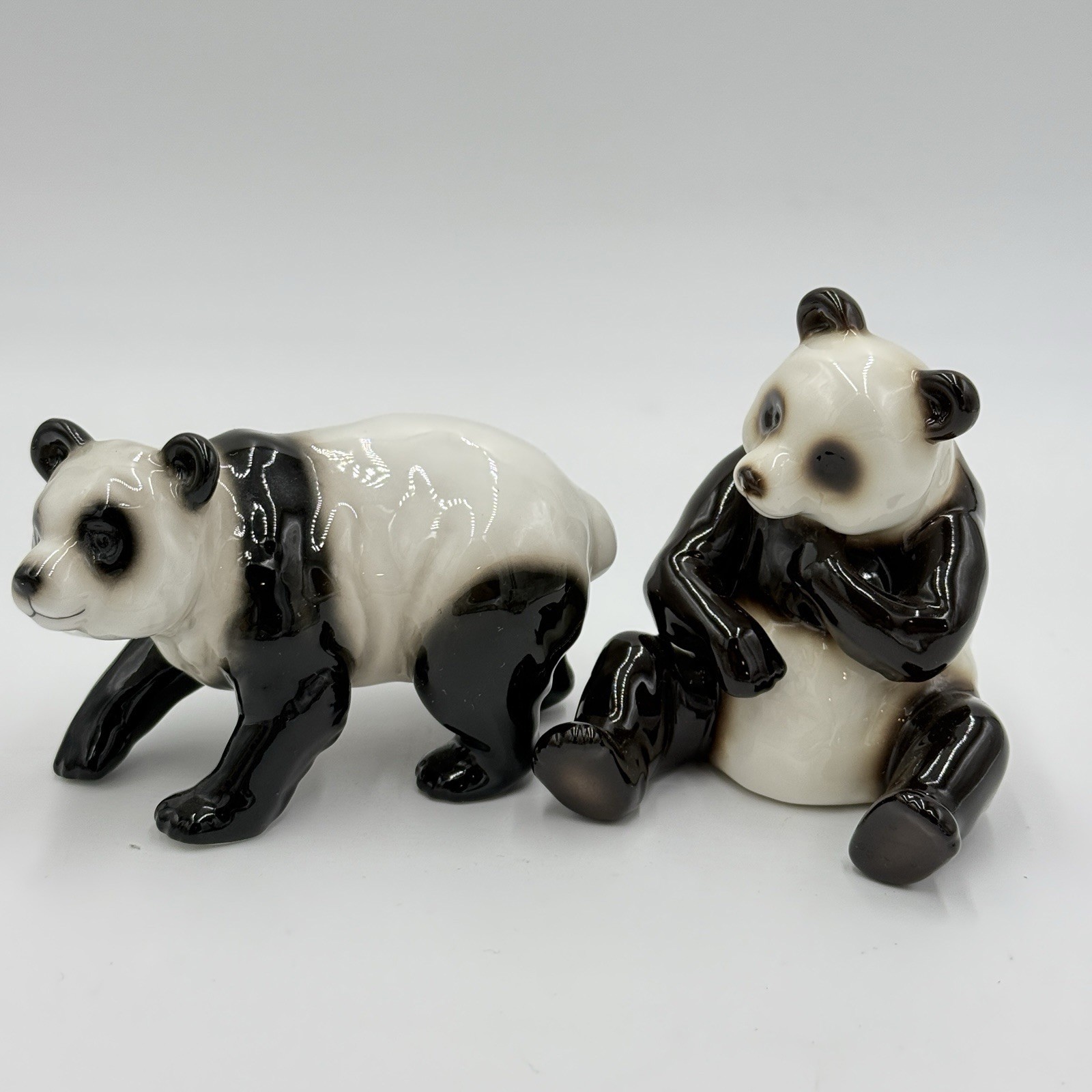Franz Porcelain Painted Glossy Pair Panda Bears Figurines 4 Set