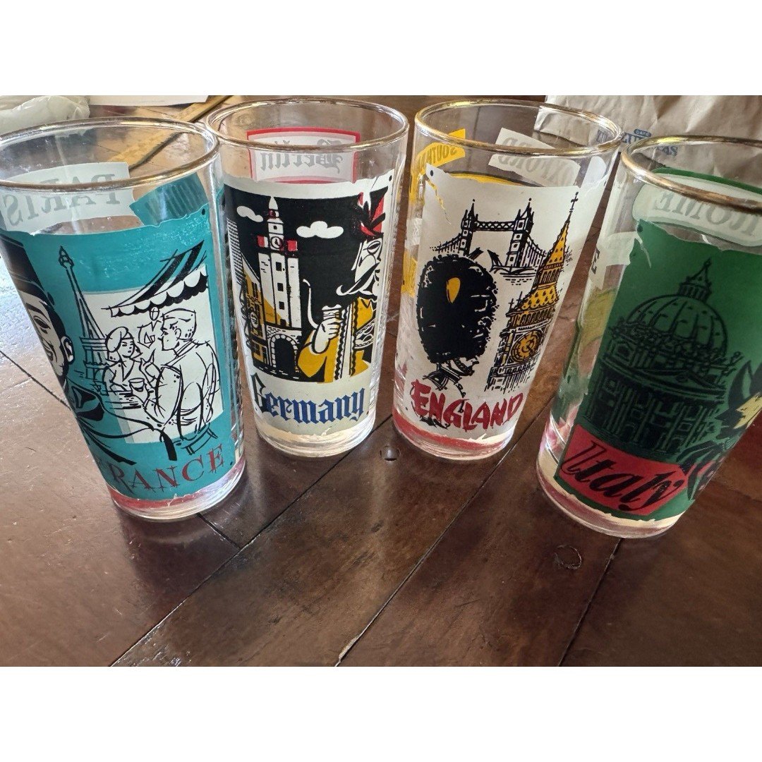 Vintage 1960s Coca-Cola Around the World Libby glasses 12oz 100 Set 25 each