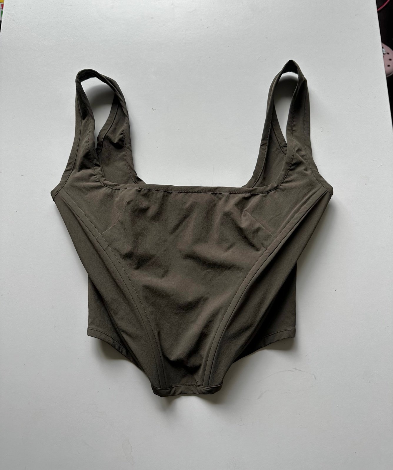 Priscavera Stretch Corset Crop Tank Top Bustier Olive Green XS