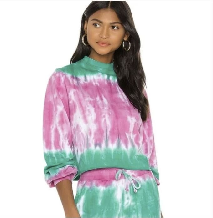 Beach Riot Tie Dyed Ava Crop Sweatshirt Pullover Long Sleeve Stripe Size Medium