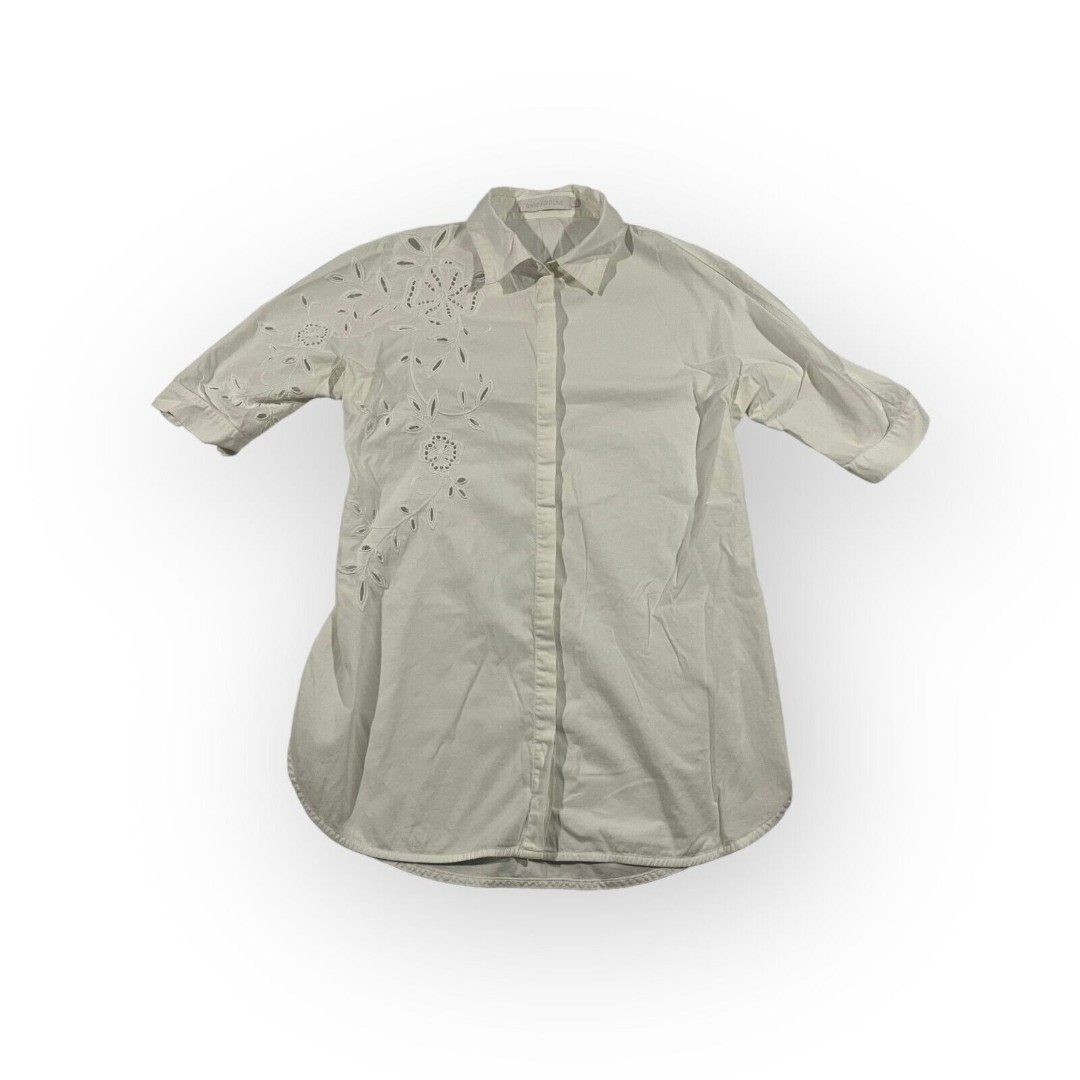 Womens Anne Fontaine Floral Embroidered Button Up White Amande Shirt Top Sz 36