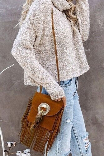 Bohemian Feather Tassel Beading Shoulder Crossbody Bag