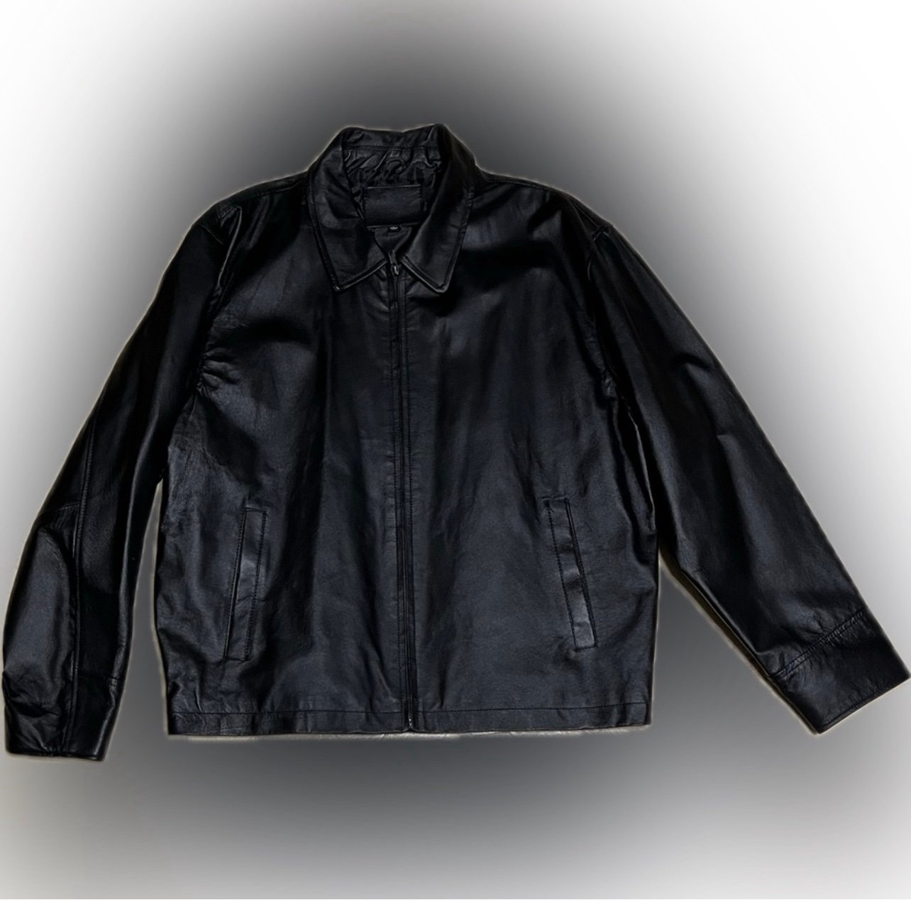 Vintage Black Leather Front Zip Jacket Front Pockets Inside Pockets Lined Large