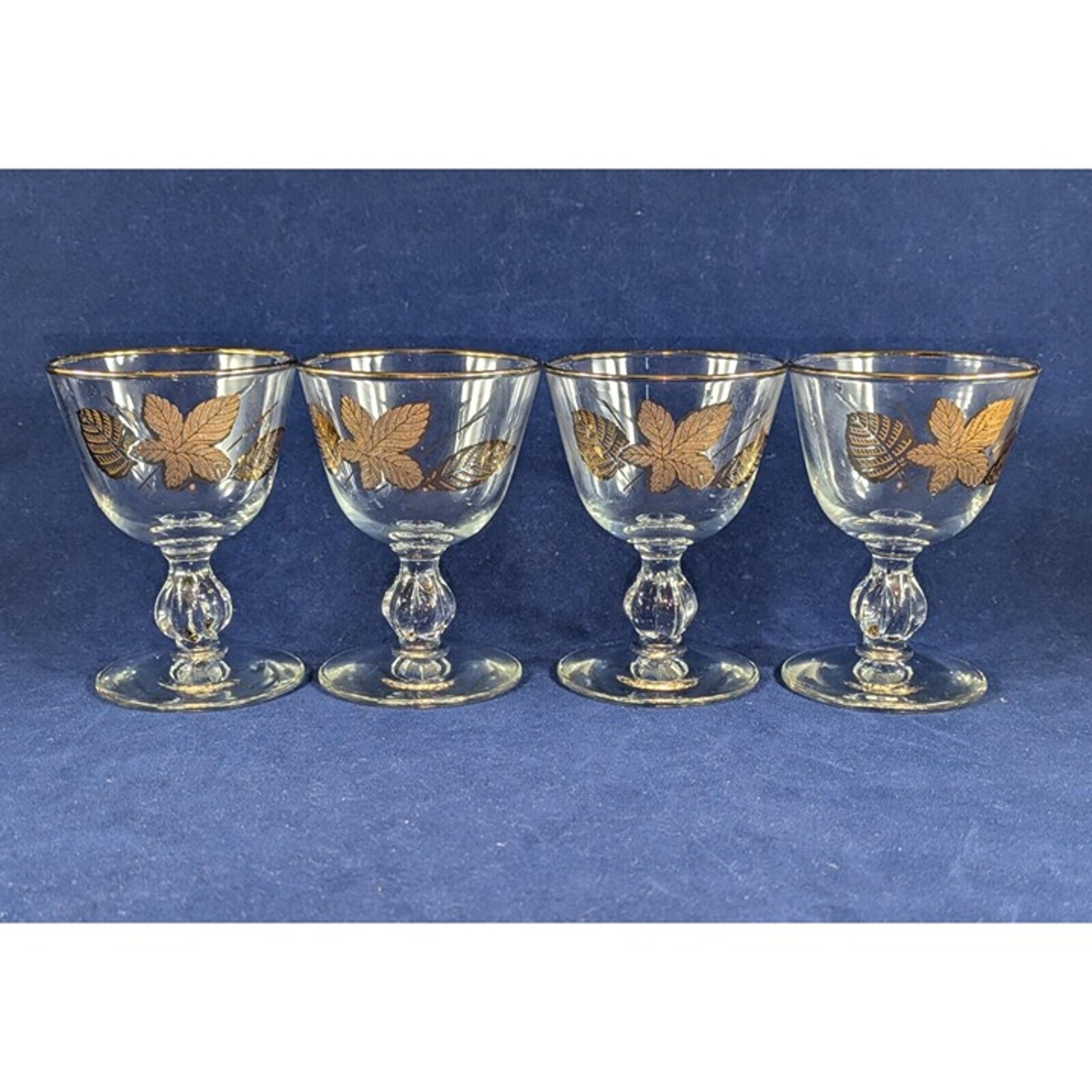 Libbey Gold Leaves Liquor Cocktail Cordial Stems, Set of 4