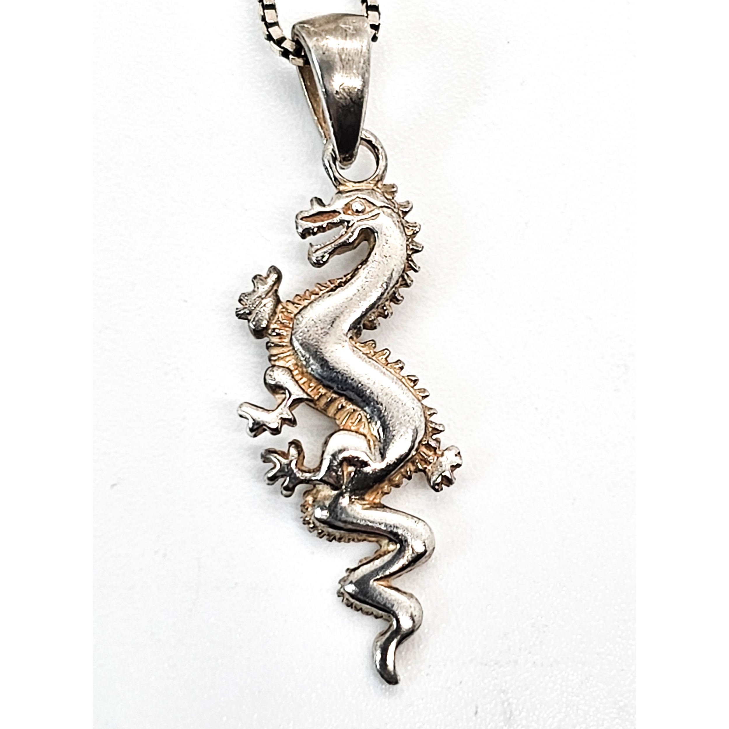 Chinese Asian Oriental dragon sterling silver vintage necklace