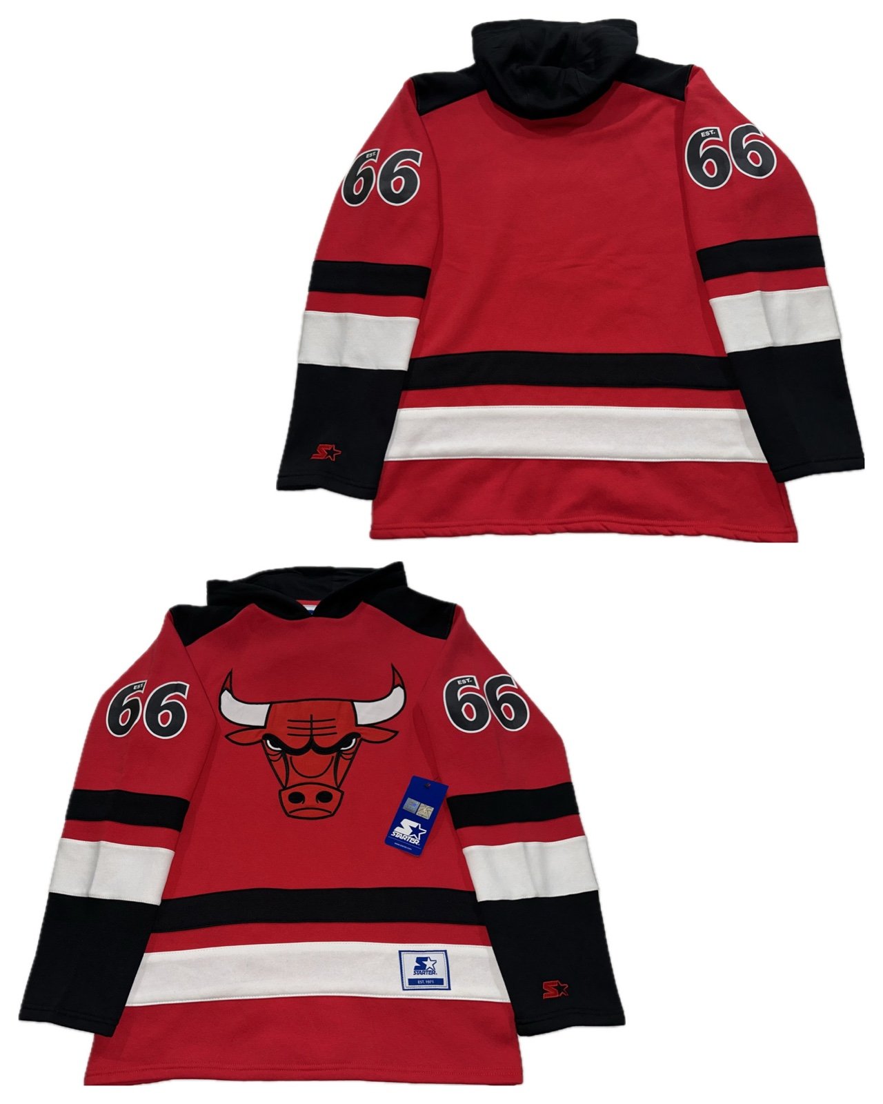 Starter Chicago Bulls Red Hockey Pullover Hoodie Sweatshirt Mens Medium New