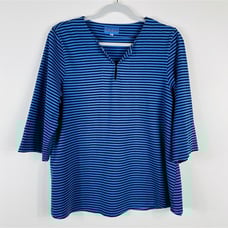 Iridium Size Small Striped Keyhole Neck Knit Top Blue Black Cotton Blend