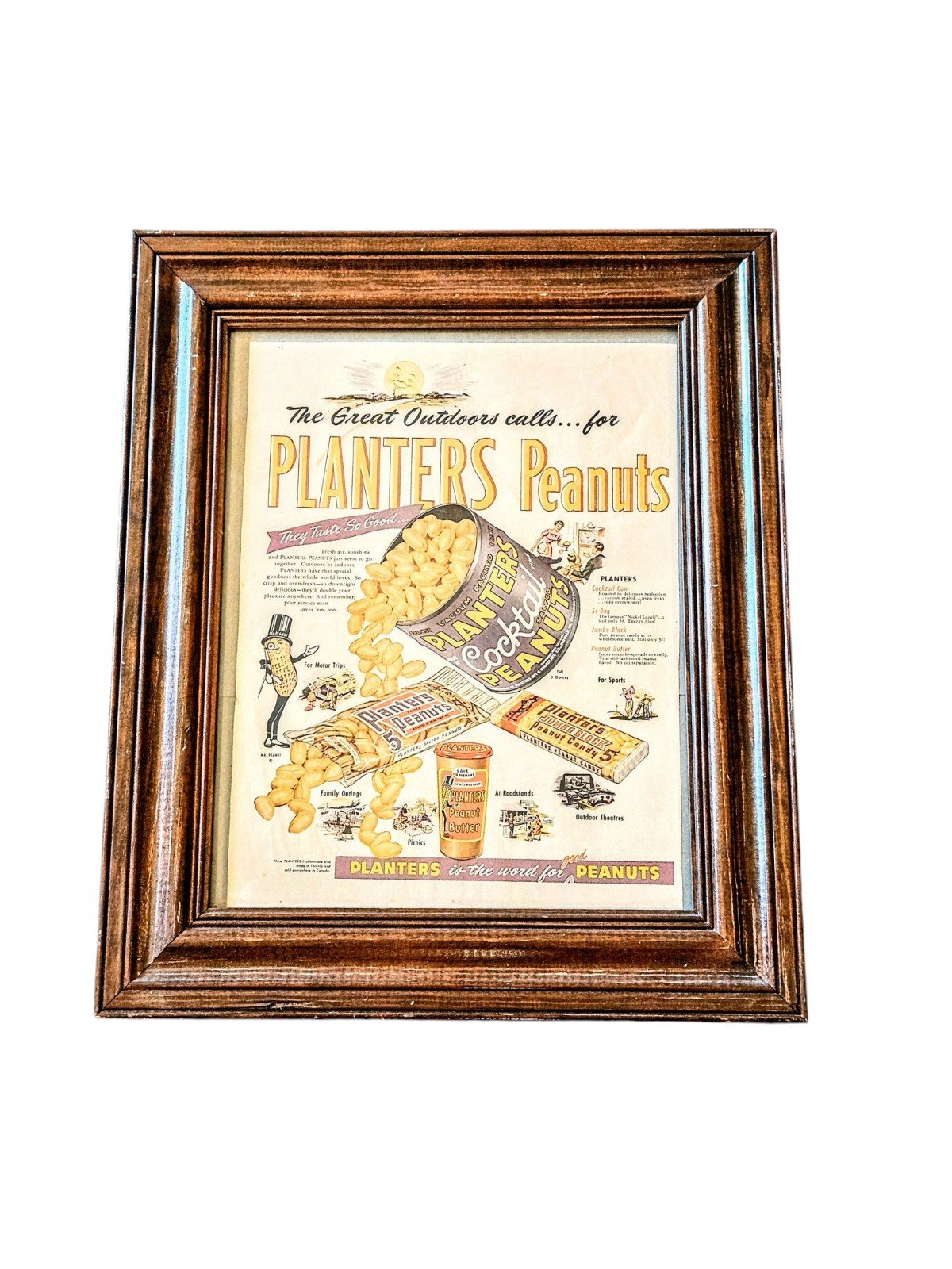 Vintage 1950s Planters Peanuts Magazine Ad Ephemera Print Framed 15x18.5 in