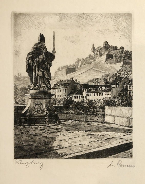 Pencil Signed German Etching Of Wurtzburg