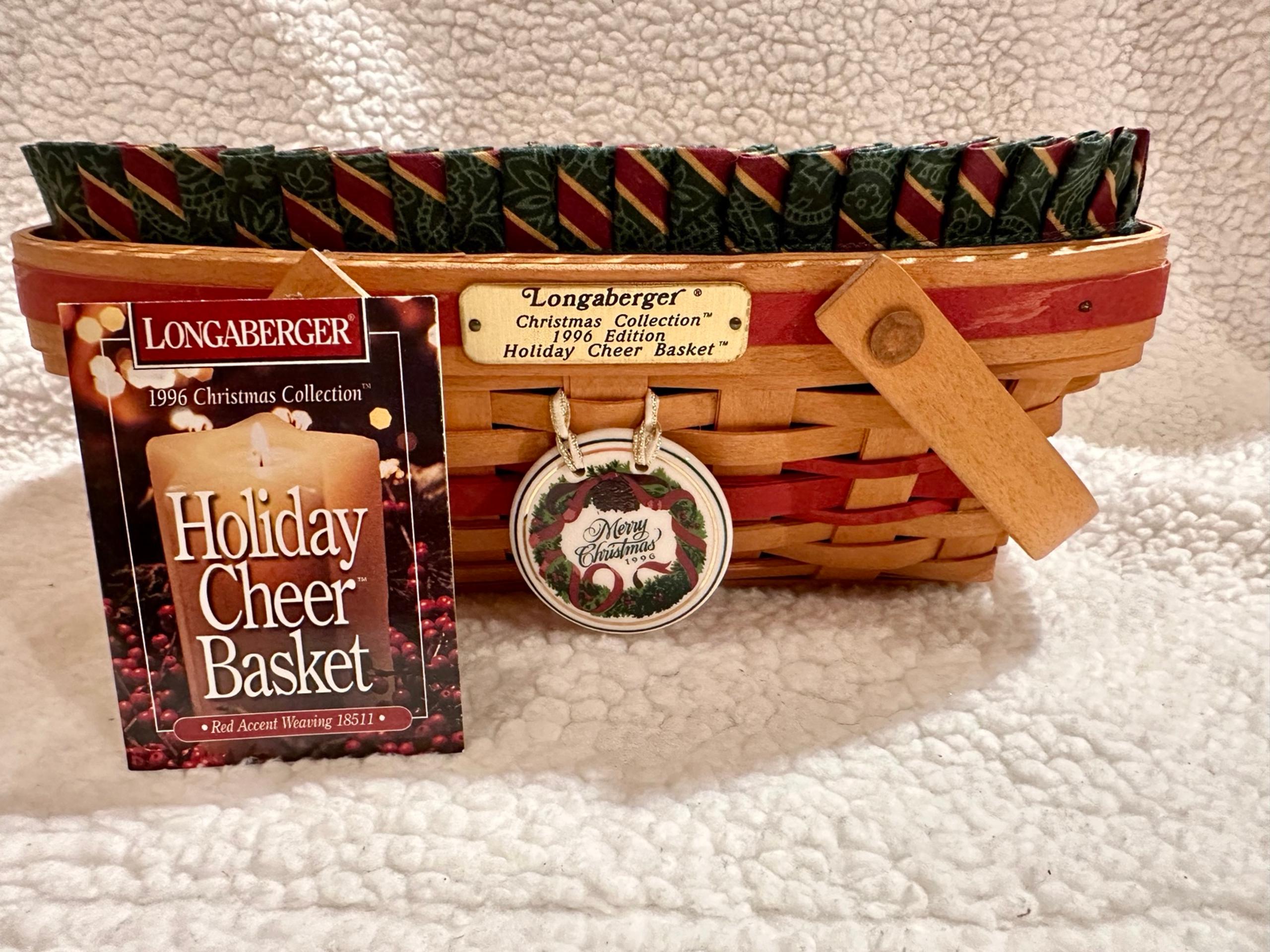 Longaberger 1996 Holiday Cheer Basket, Liner, Protector and Tie-On