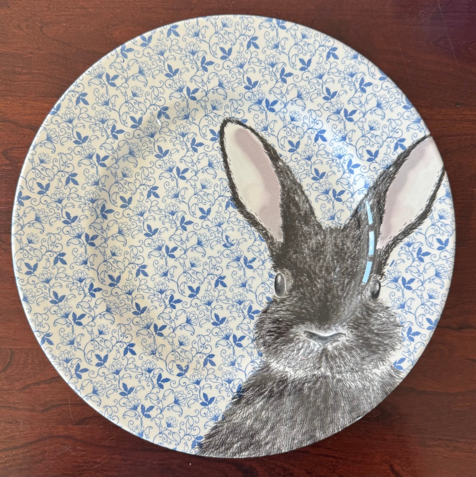 Royal Stafford Blue Floral Chintz Easter Bunny 11” Dinner Plates (Set of 4)