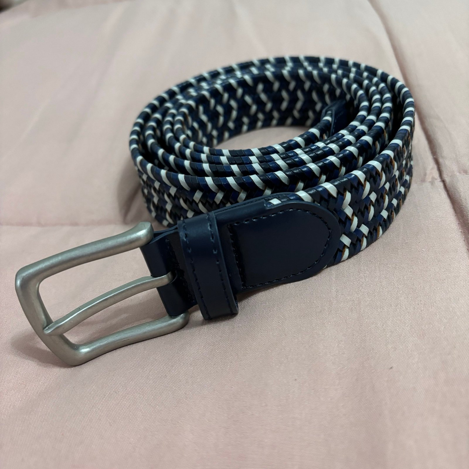 Navy blue German bonded leather weave braid belt