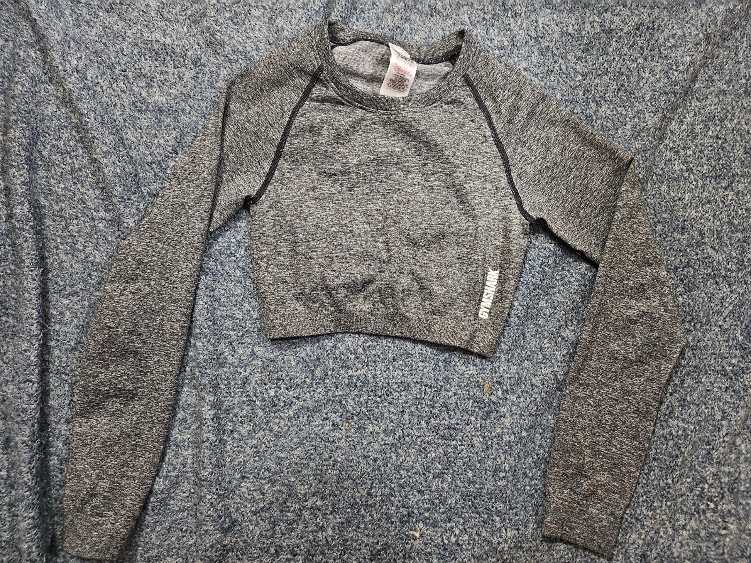 Gymshark Womens Small Long Sleeve Crop Top Shirt Heather Gray Yoga Athletic