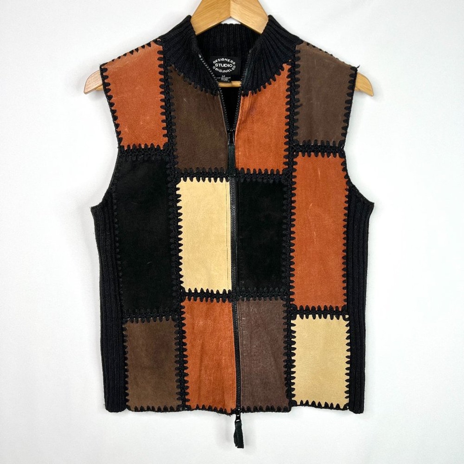 Vintage Designers Studio Originals Patchwork Leather Sweater Vest Medium