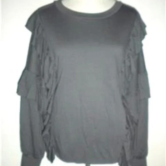 YFB ON THE ROAD MS SIZE LARGE DARK GRAY RUFFLE SIDE LONG SLEEVE SWEATSHIRT