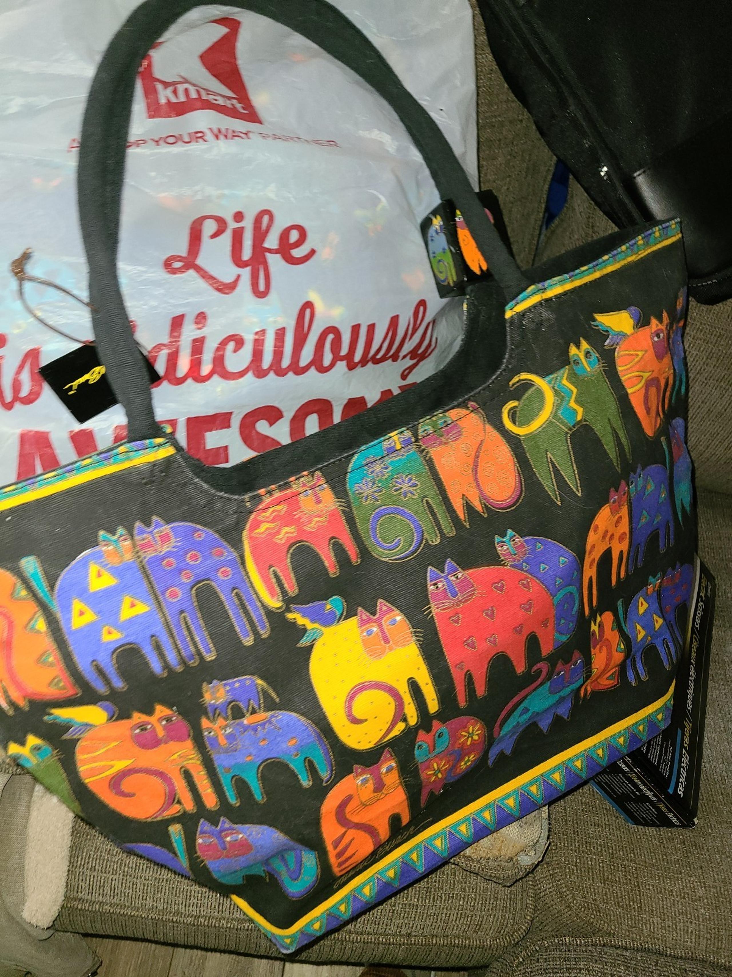 Vintage Cat Purse Colorful Tote Shoulder Bag Sun Beaded - Laurel Burch