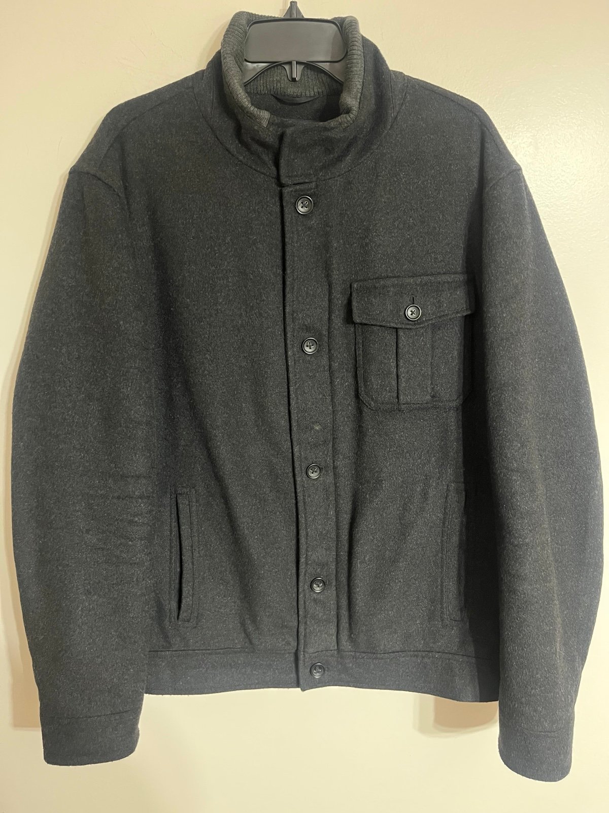 Men’s Banana Republic Wool Bomber Jacket Full Zip & Button Size XL Tall Gray