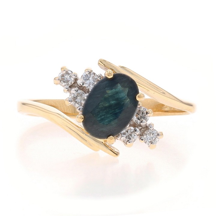 Yellow Gold Sapphire Diamond Bypass Ring - 14k Oval 1.12ctw V1932