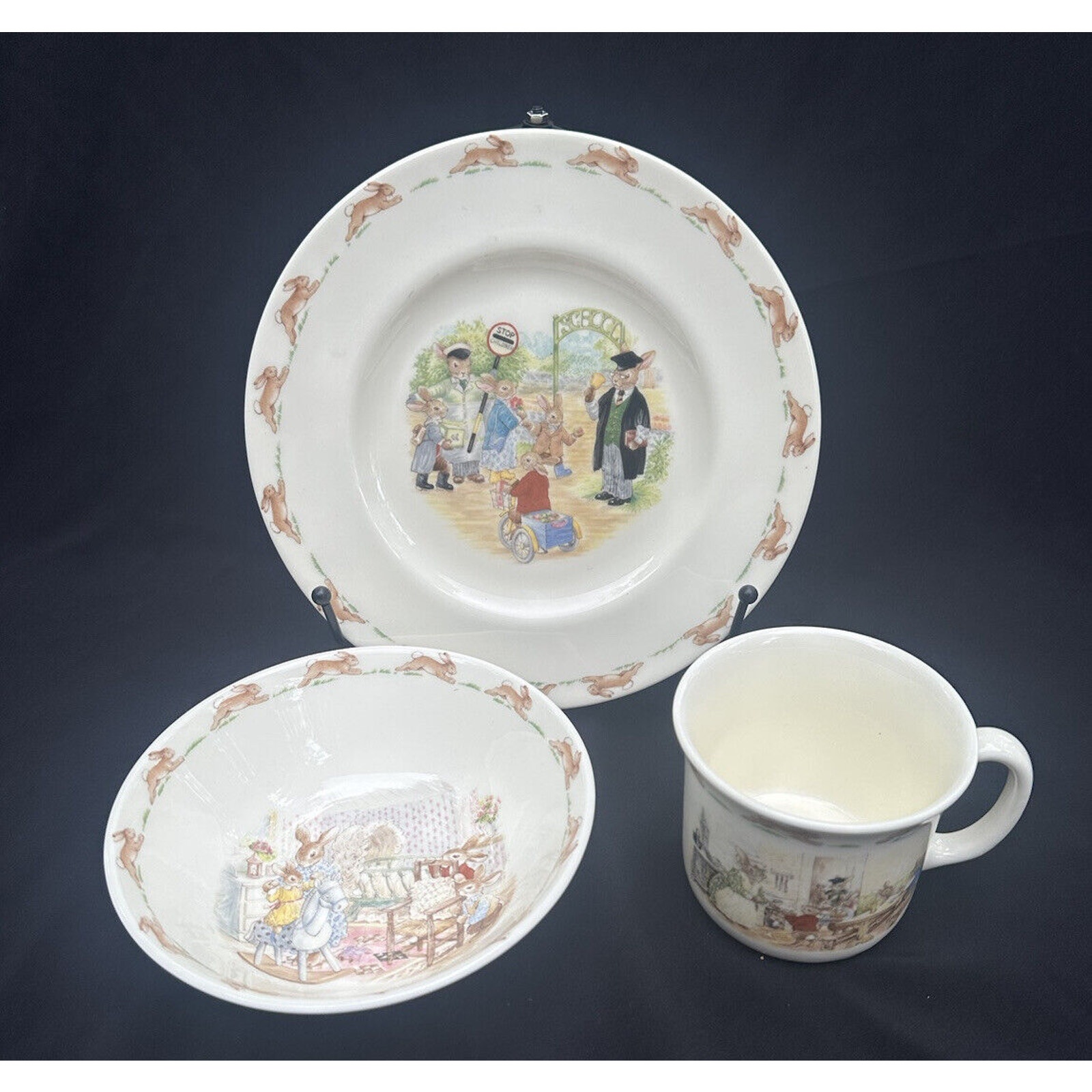 Rare Peter Rabbit Wedgwood Royal Doulton Bunnykins Set Of 3 Cup Bowl Plate 1O