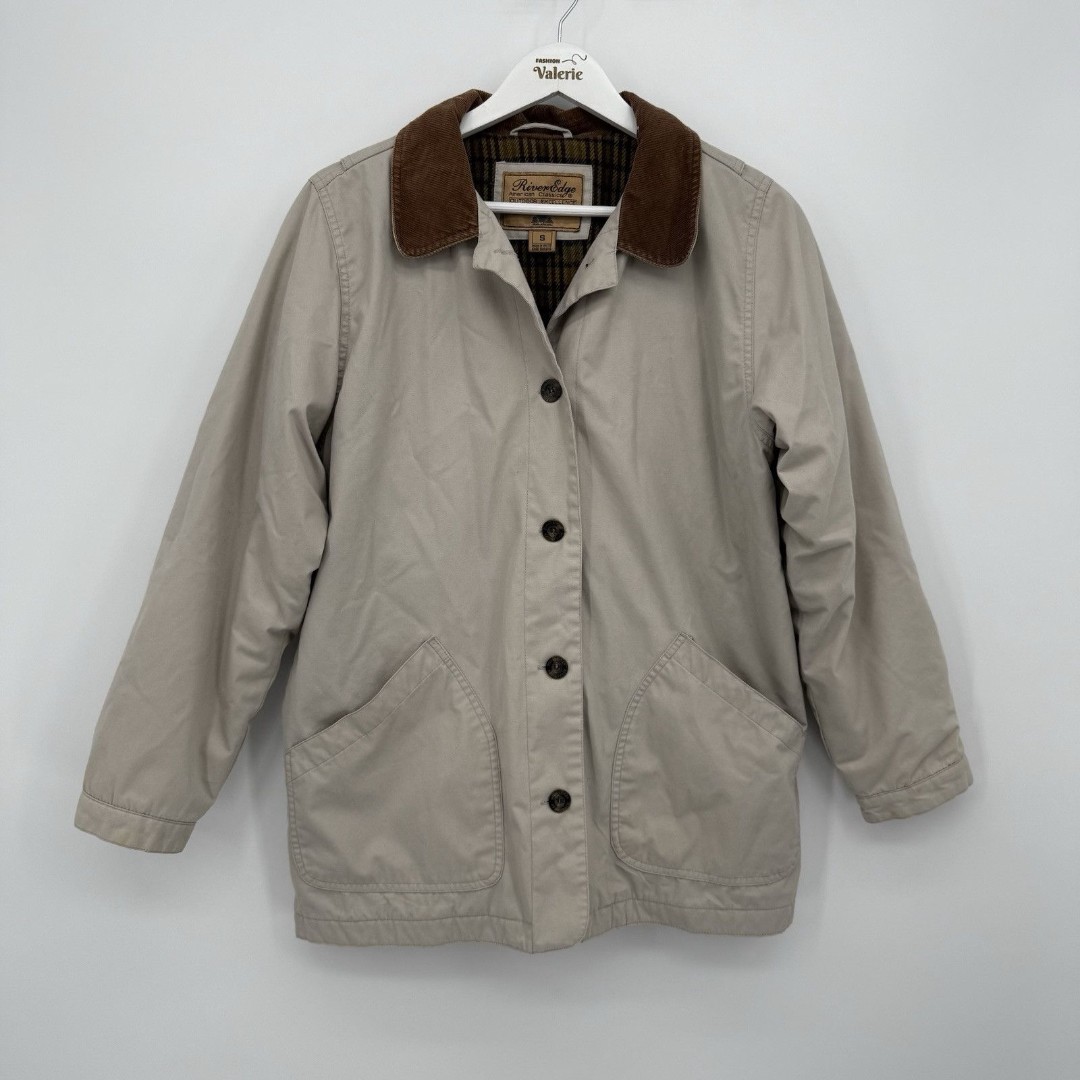 River Edge *Stains* Vintage Chore Jacket Corduroy Collar Jacket Size Small Lined