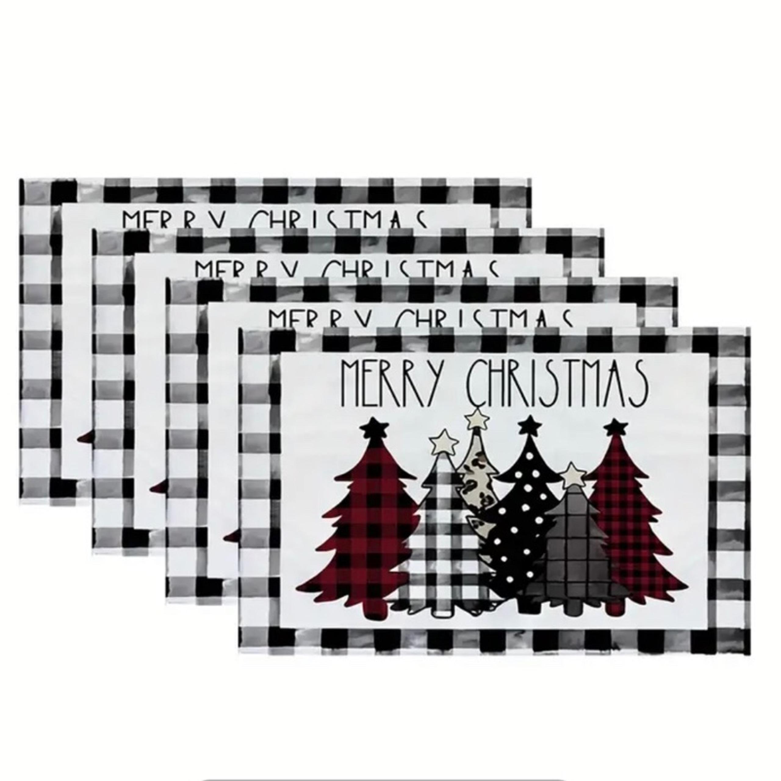 Christmas Tree Buffalo Plaid Placemats Set of 4, Woven Polyester, Festive Holida