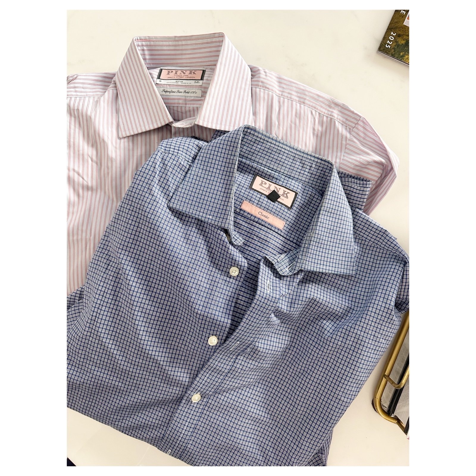 Thomas Pink Men’s French Cuff Dress Shirts Bundle Pink|Blue sz 16/34.6| 16.5/35