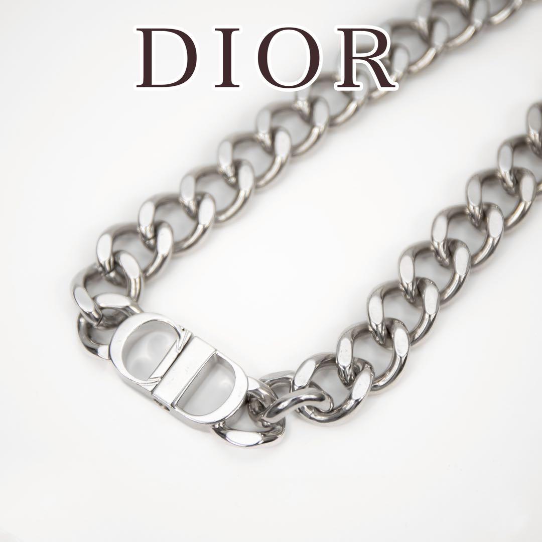 Dior Necklace CD Icon Chain Link Curb Silver
