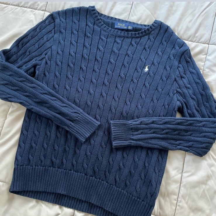 Vintage Polo Ralph Lauren Navy Blue cable knit sweater woman’s Xl