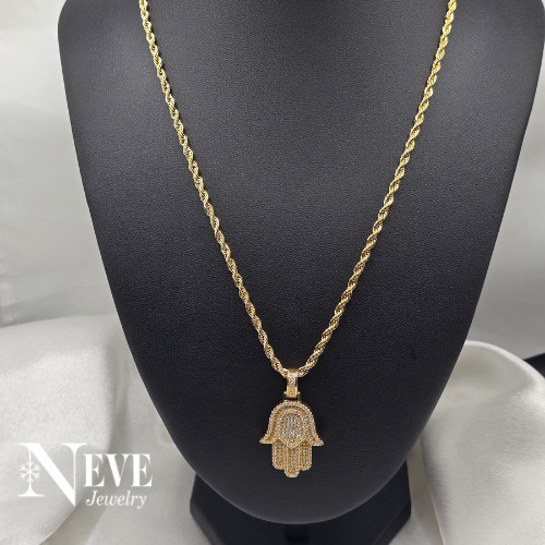 High Quality 18k Yellow Gold Over Sterling Silver 925 Luxury Moissanite Hamsa