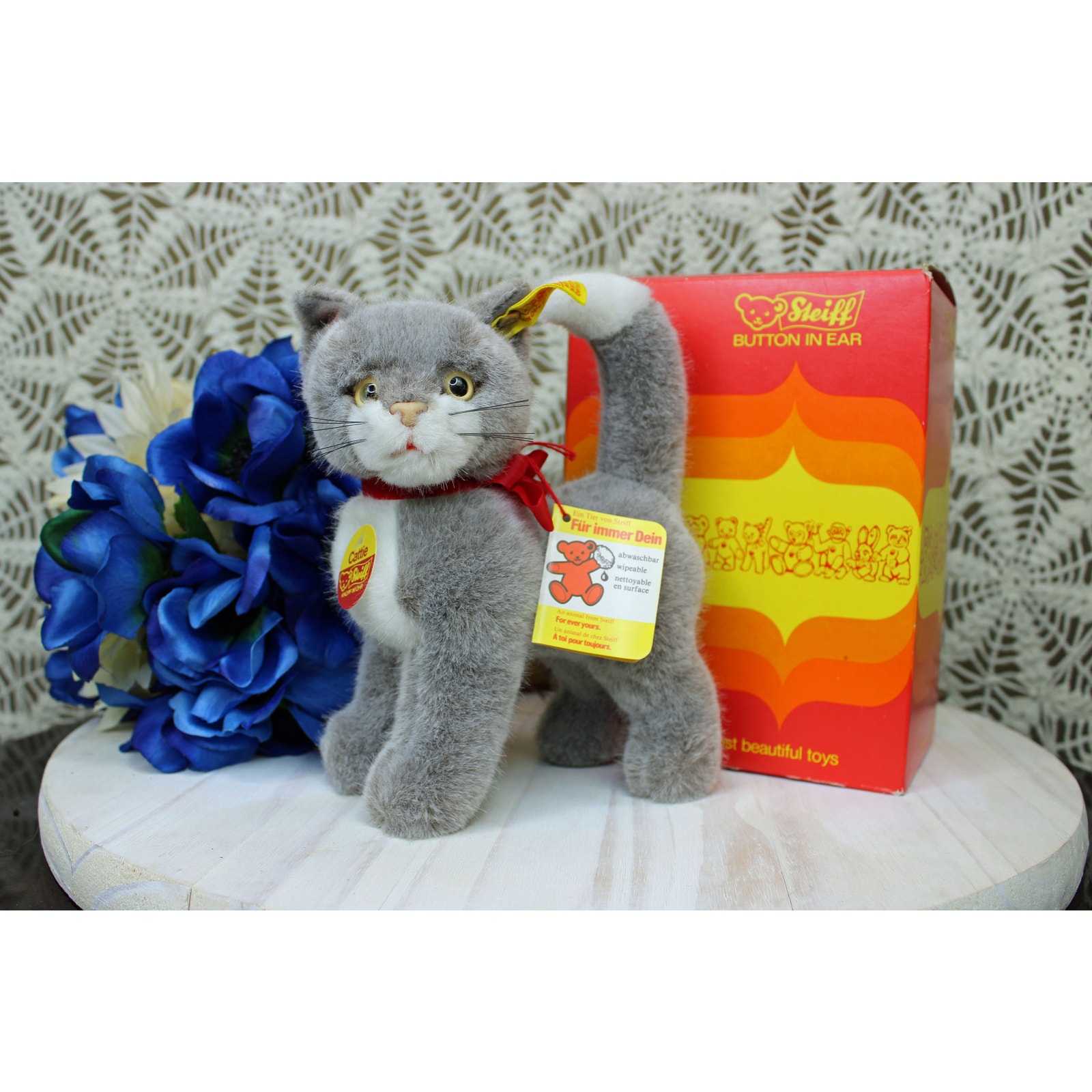 1980's Steiff Cattie the Cat Plush Stuffed Animal with Box