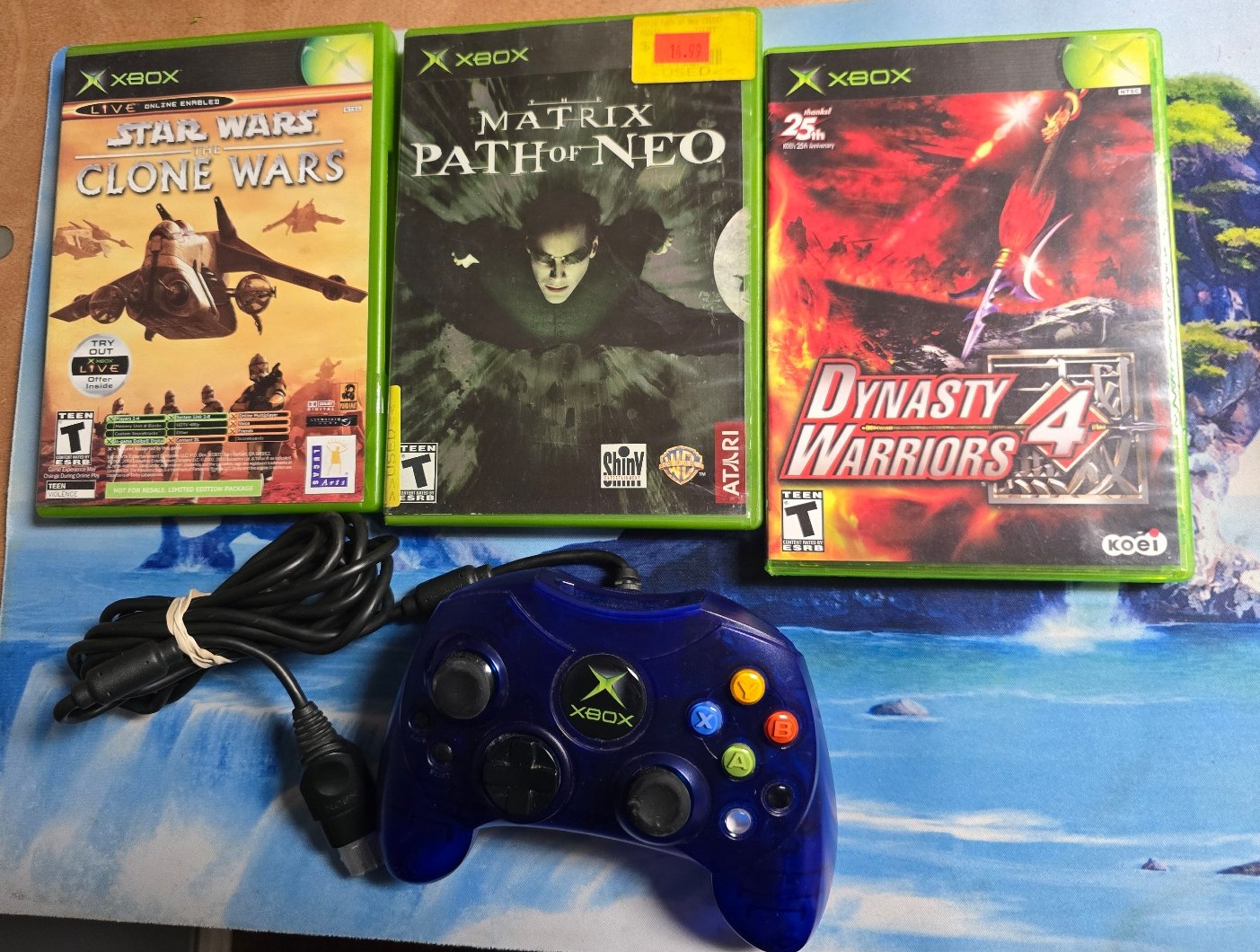 OG XBOX GAMES AND OG blue CONTROLLER