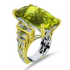 Sterling Silver 21.25ct Lemon Quartz & Chrome Diopside Statement Ring SR-3899