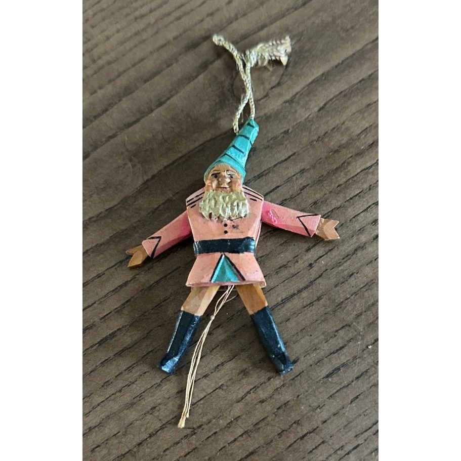 Antique German Wood Folkart Erzgebirge Santa St Nick Jumping Jack Ornament