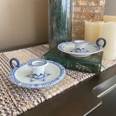 Vintage Blue Ceramic Candle Sticks