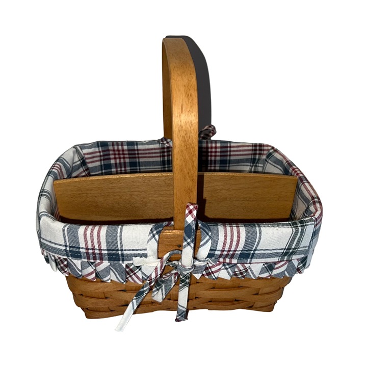 Longaberger Basket with Divider and Plaid Cloth Liner