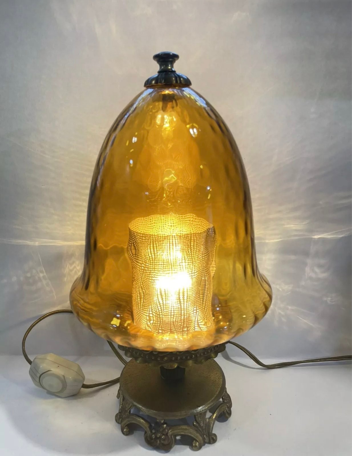 vintage Amber Glass Lamp w/ dimmer Very Rare Find! EUC.