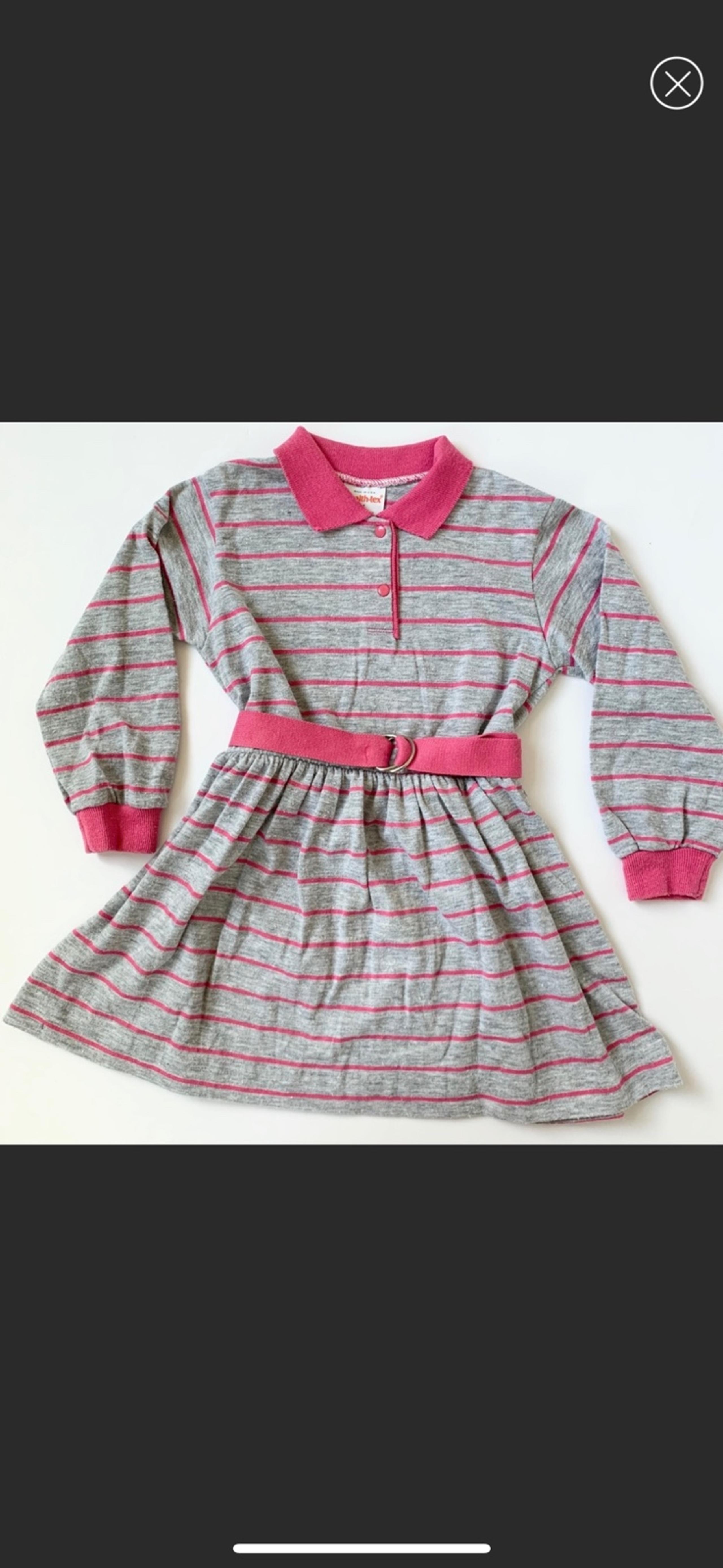 Girls Stripe Long Sleeve Collar Dress Color Gray and Pink Size 4