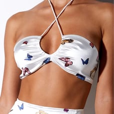 Motel Rocks satin halter neck butterfly print