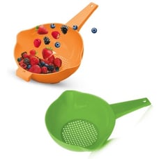 Tupperware Set of 2 Colander Strainer With Handle Orange & Green Color