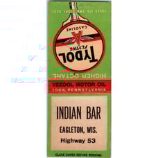 Indian Bar Eagleton WI Tydol Flying A Gasoline Vintage Matchbook Cover SF4-Y1