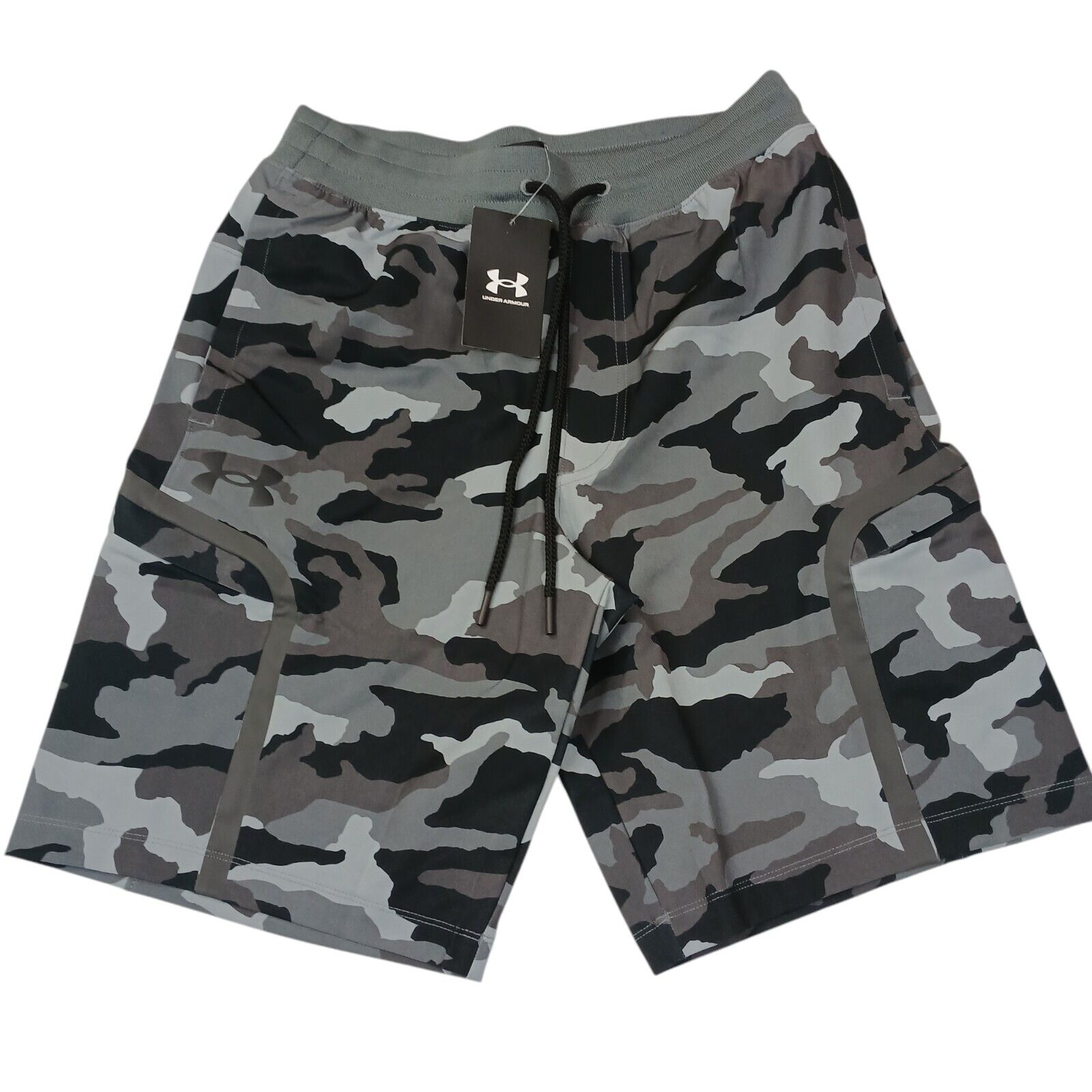 Under Armour Men's SZ M UA Elite Cargo Printed Shorts Black/Gray Camo