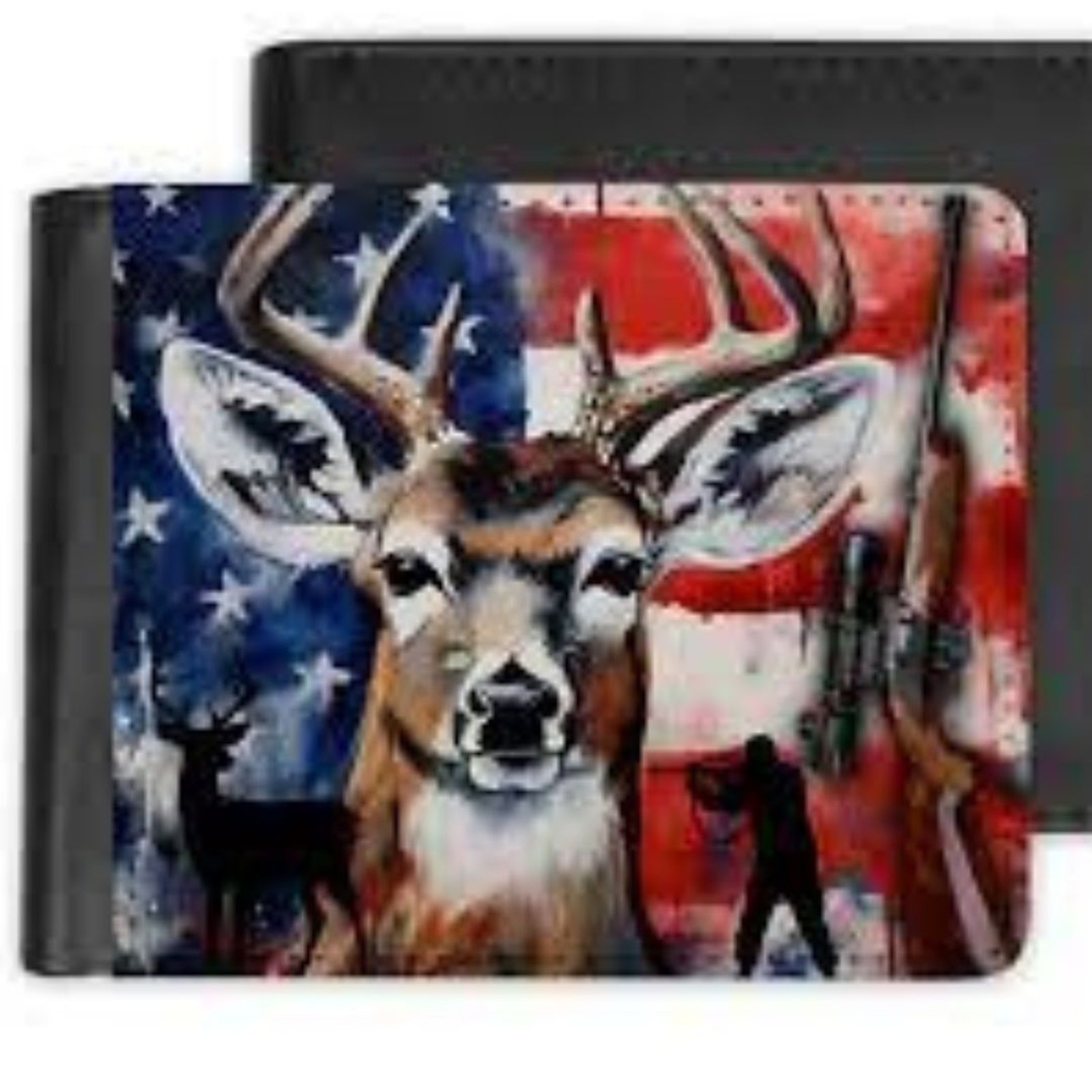 Custom Patriotic Deer Buck Hunting Hunter PHOTO Bi-Fold Wallet Gift Personalized