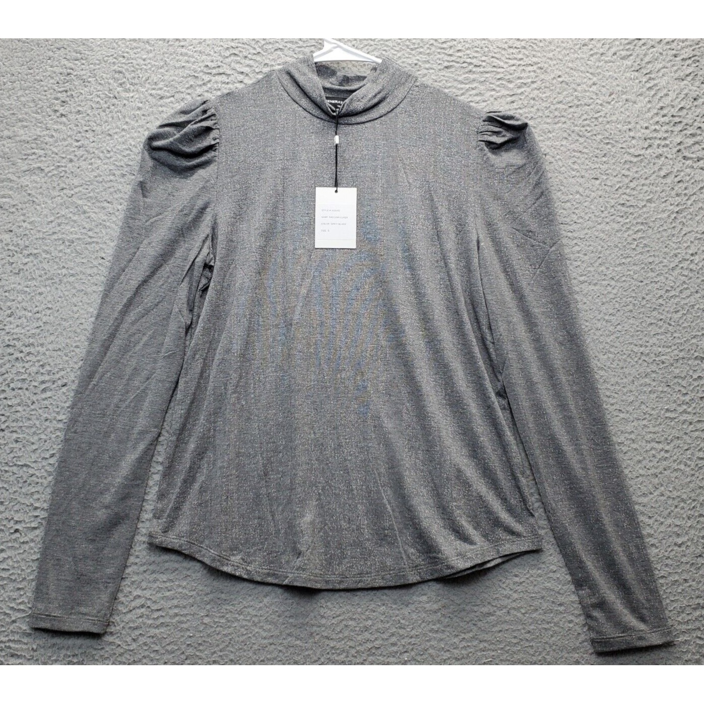 Generation Love New York Shirt Top Women Small Multi Long Puff Sleeve Turtleneck
