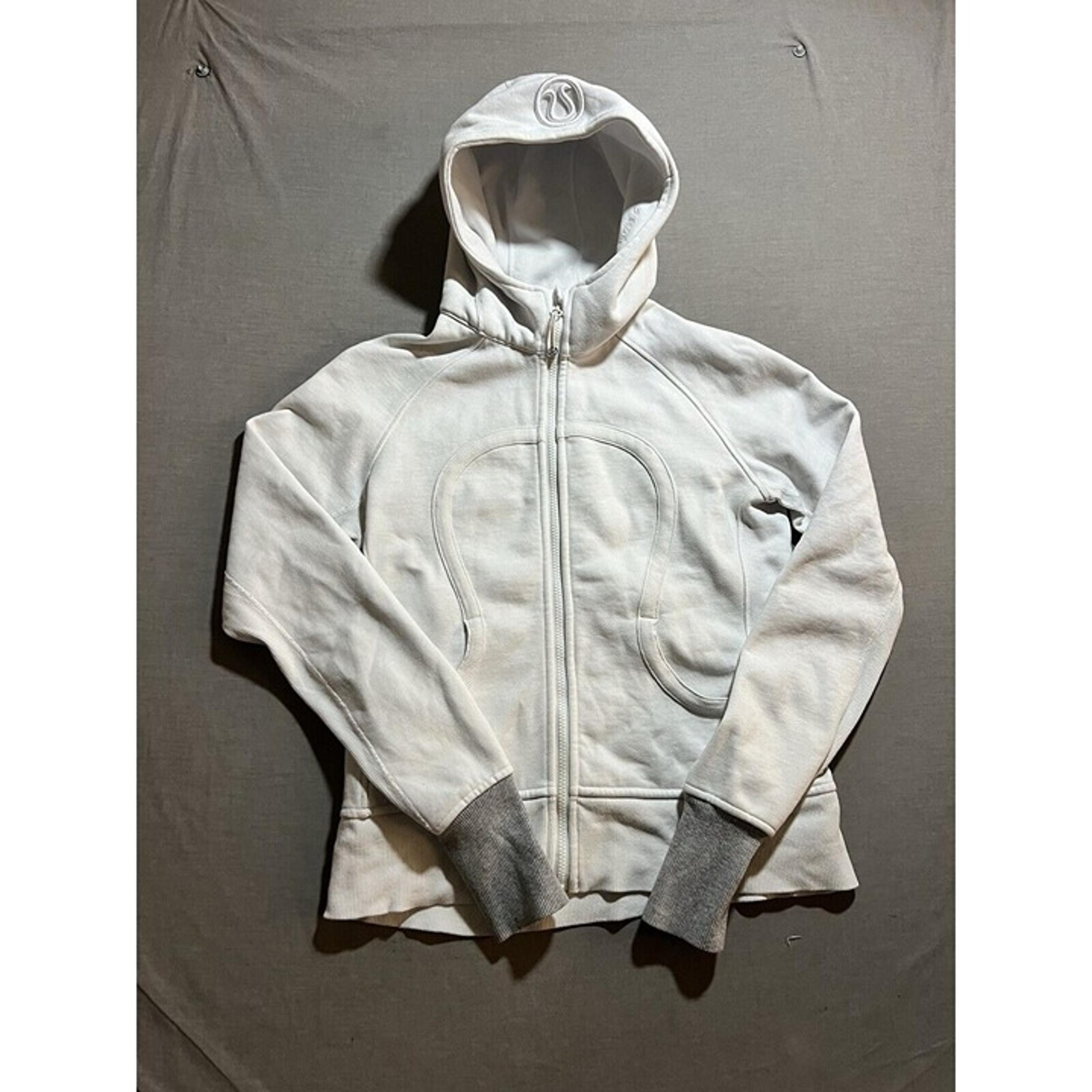 Lululemon Scuba Athletic Fit Hoodie Womens 10 White Zip Pockets Sweatshirt
