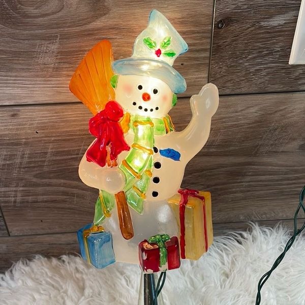 Vintage Holiday Snowman Blow Mold Light Up Christmas Tree Topper 13” Tested RARE