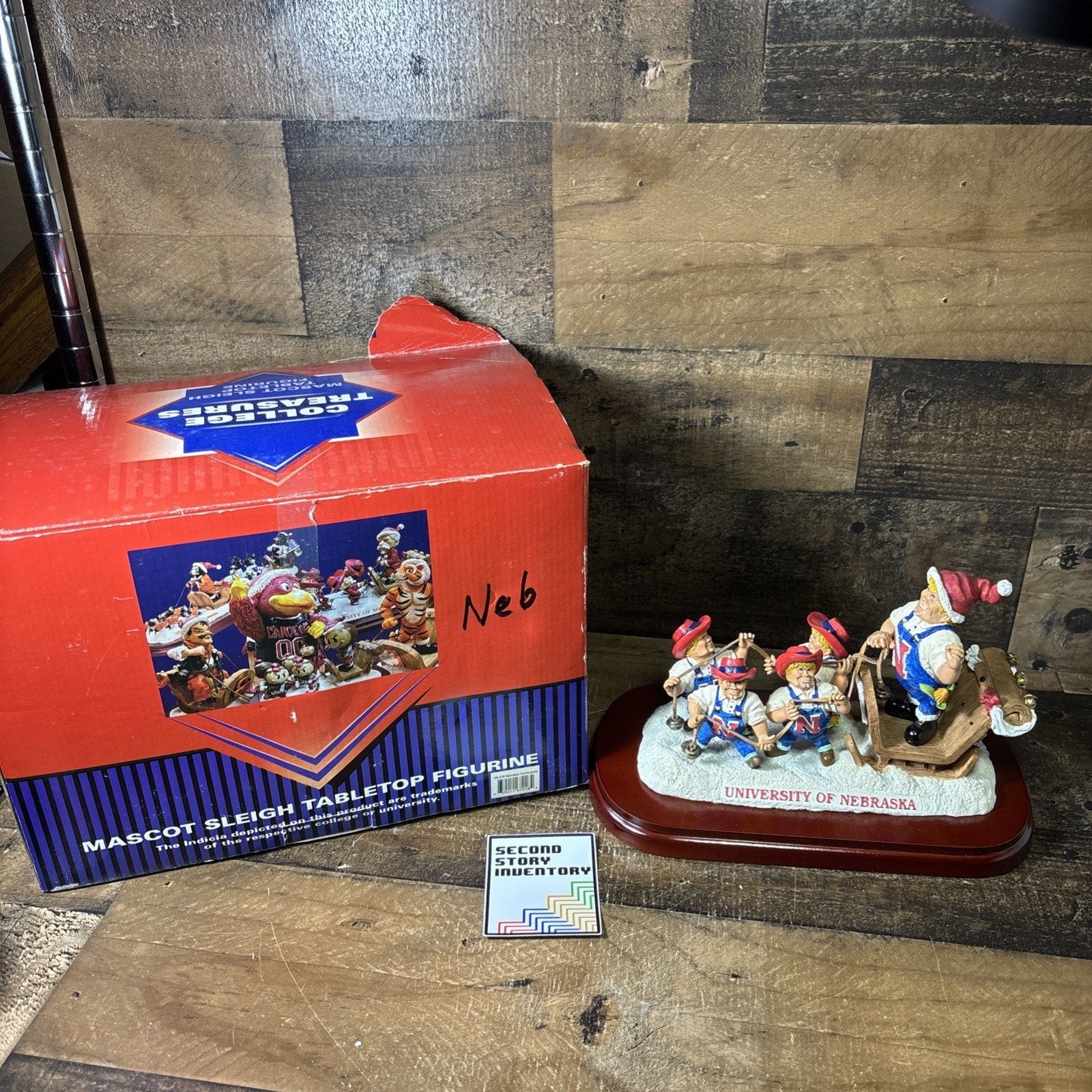 Nebraska Huskers Cornhuskers Holiday Mascot Sleigh Tabletop Figurine College Box
